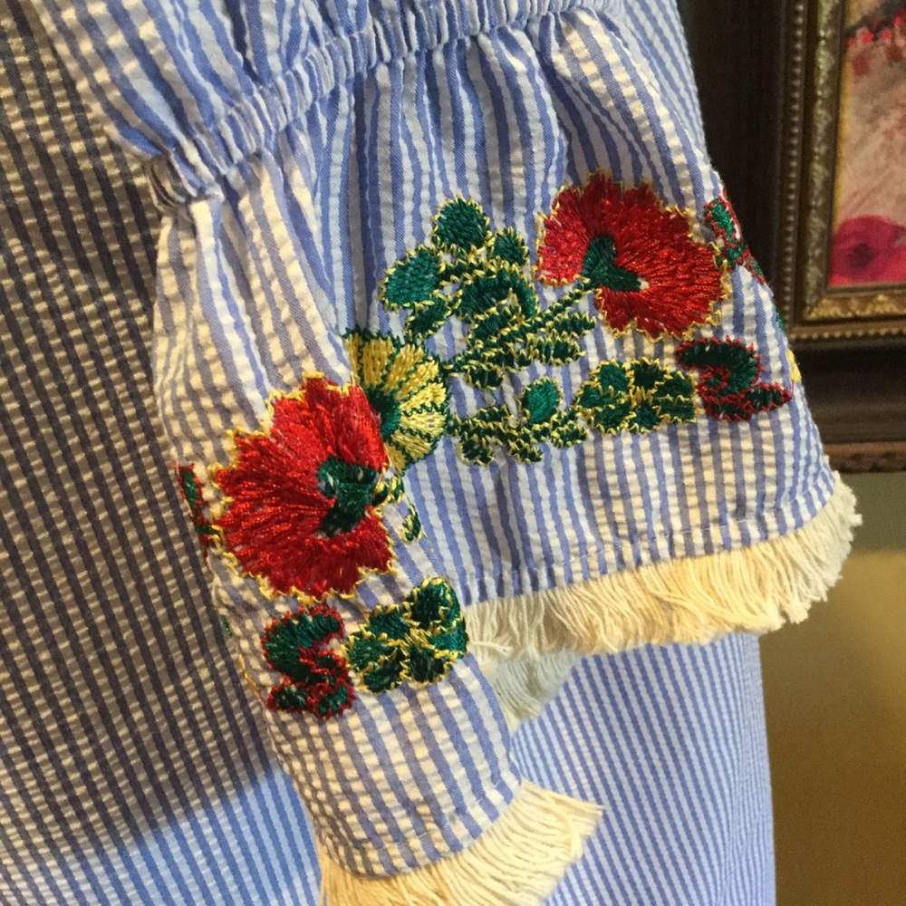 *Rebellion- Embroidered Seersucker Dress. Size L
